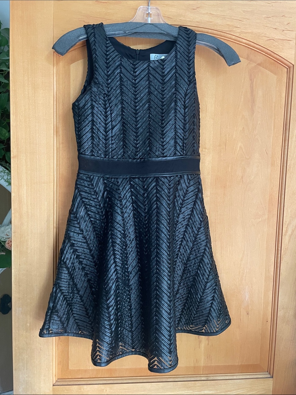 Elisa B Black Chevron Textured Fit Flare Dress Girls 14 Mitzvah Party Christmas
